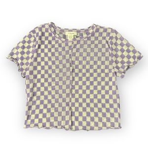 Retro Gingham Purple Mesh Short Sleeve Festival Top NWOT